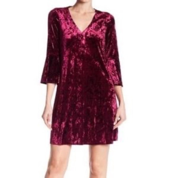 Eliza J Crushed Velvet Bell Sleeve Midi Dress in Magenta size 10 - Picture 8 of 8
